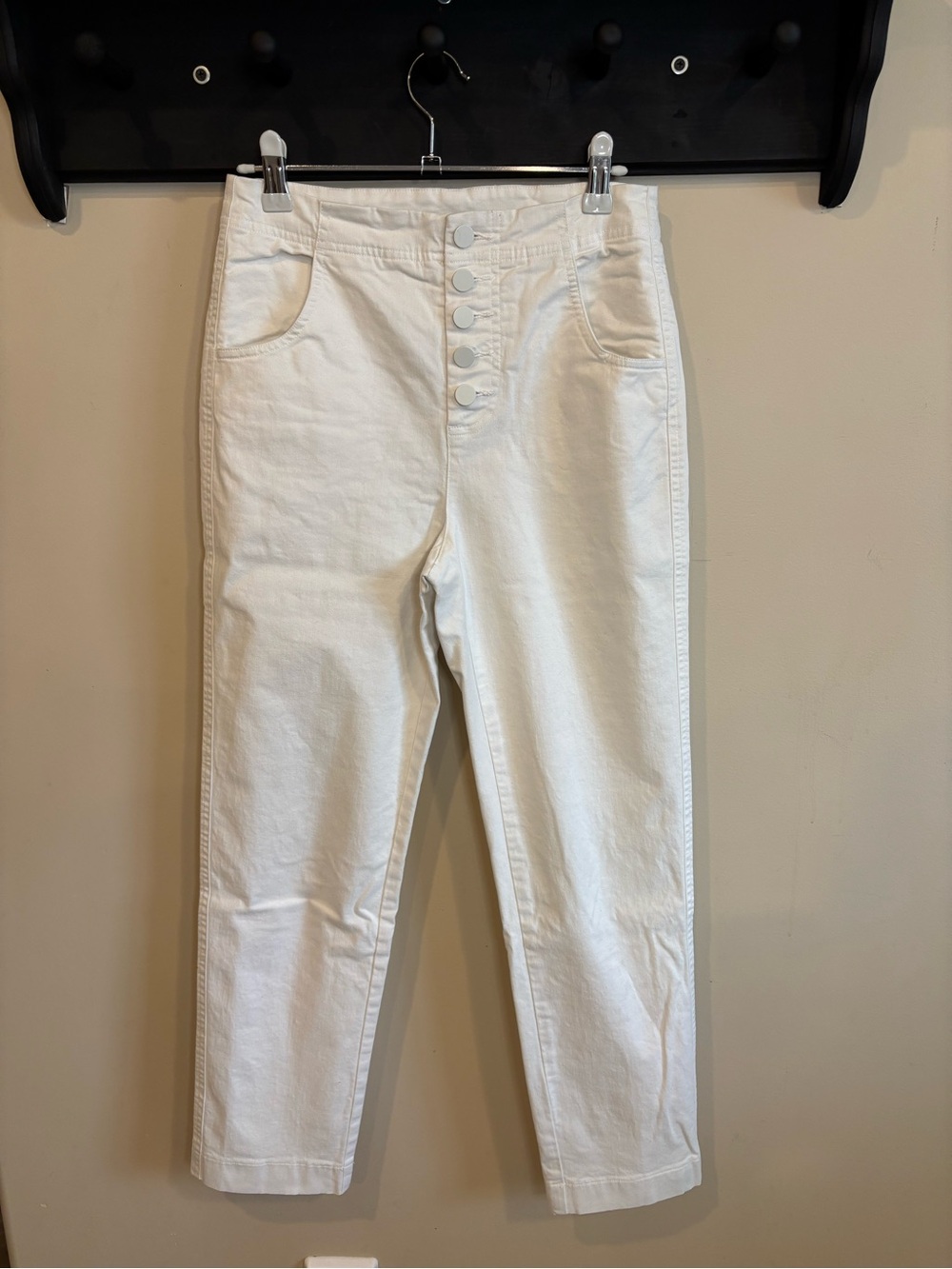 Babaton White High-Rise Button-Front Jeans